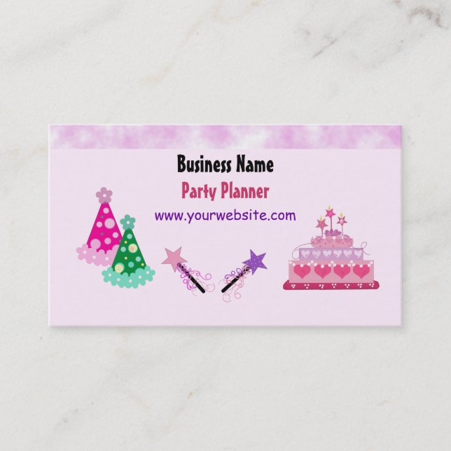 Cakes and Hats Party Planner Business Card (Front)