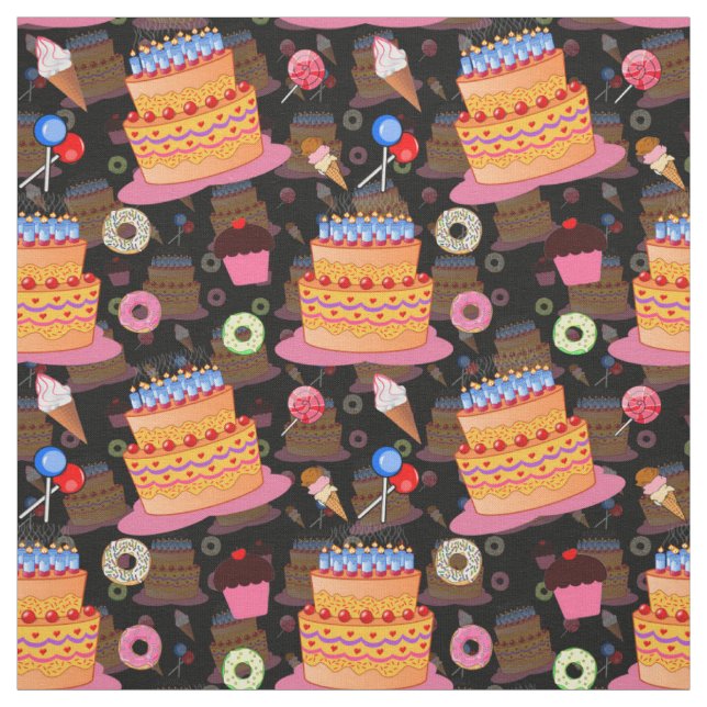 Cakes And Pastry Black Fabric (Swatch)
