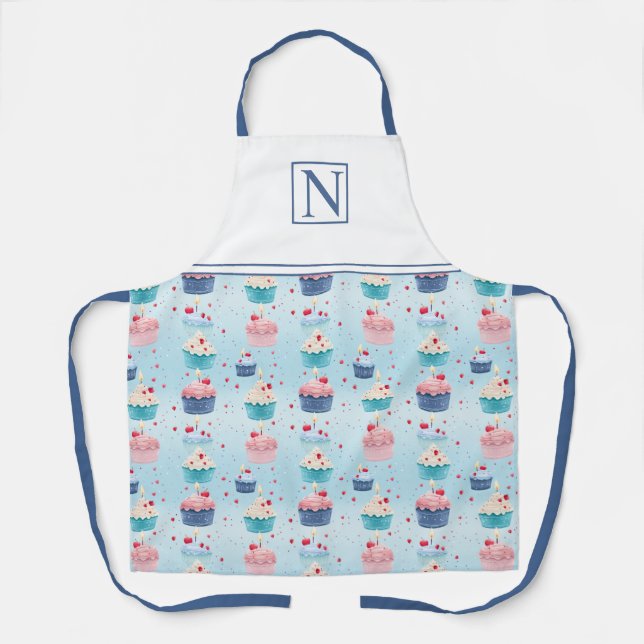 Cakes, Candles and Strawberries Customised Initial Apron (Front)