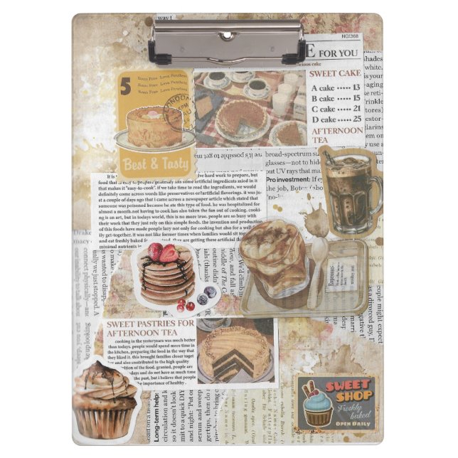 Cakes & Coffee Vintage Ephemera Decoupage Clipboard (Front)