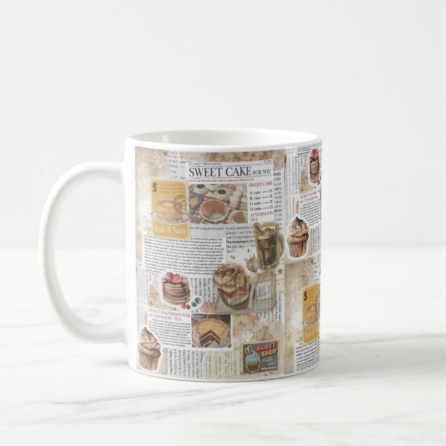 Cakes & Coffee Vintage Ephemera Decoupage Coffee Mug (Left)