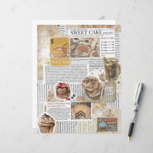 Cakes & Coffee Vintage Ephemera Decoupage Paper (Front/Back In Situ)