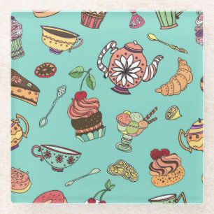Cakes Confections: Vintage Seamless Pattern Glass Coaster