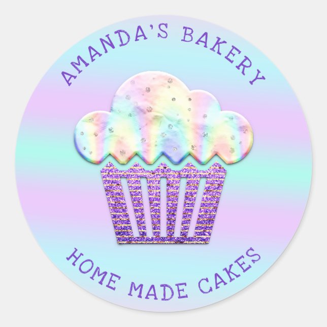 Cakes Sweet Cupcake Home Vegan Bakery Blue Purple Classic Round Sticker (Front)