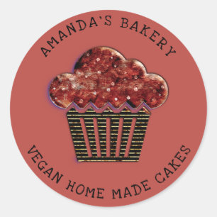Cakes Sweet Cupcake Home Vegan Bakery Muffin Brown Classic Round Sticker