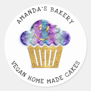 Cakes Sweet Homemade Bakery Muffin Gold Pink Classic Round Sticker