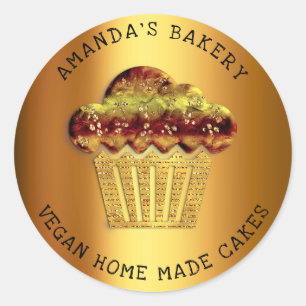 Cakes Sweet Homemade Bakery Muffin Gold Unique Classic Round Sticker