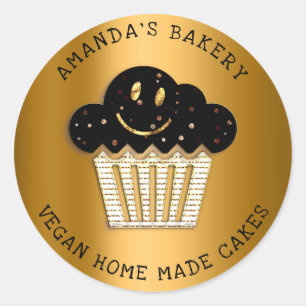 Cakes Sweet Homemade Bakery Muffin Smile Gold Rose Classic Round Sticker