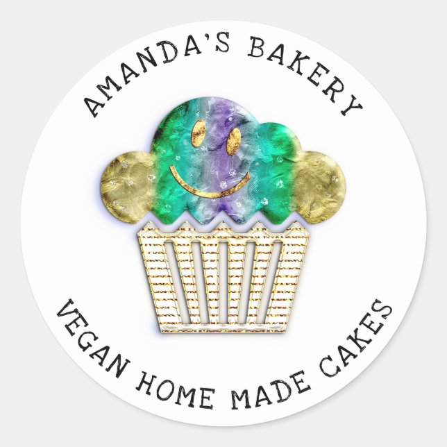 Cakes Sweet Homemade Bakery Muffins Lux Gold  Classic Round Sticker (Front)
