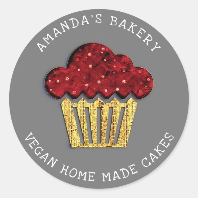 Cakes Sweet Homemade Vegan Bakery Muffins Gold Classic Round Sticker (Front)