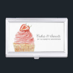 Cakes & Sweets Cupcake Bakery Pastry Chef Business Business Card Holder<br><div class="desc">A cute strawberry cupcake with pink frosting decorates this bakery business card case. Personalise it with your name and business information. Designed for you by Blackberry Boulevard.</div>