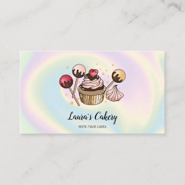 Cakes & Sweets Cupcake Holographic Bakery Business Card (Front)