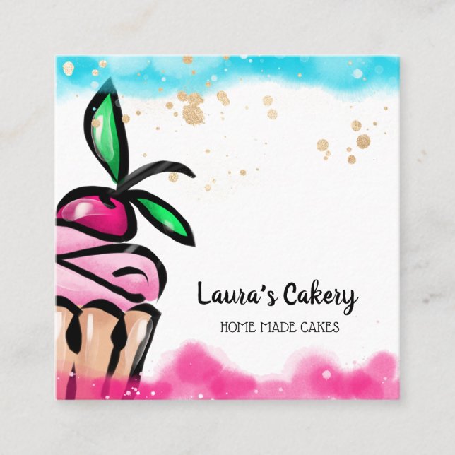 Cakes & Sweets Cupcake Home Bakery cute girly Square Business Card (Front)