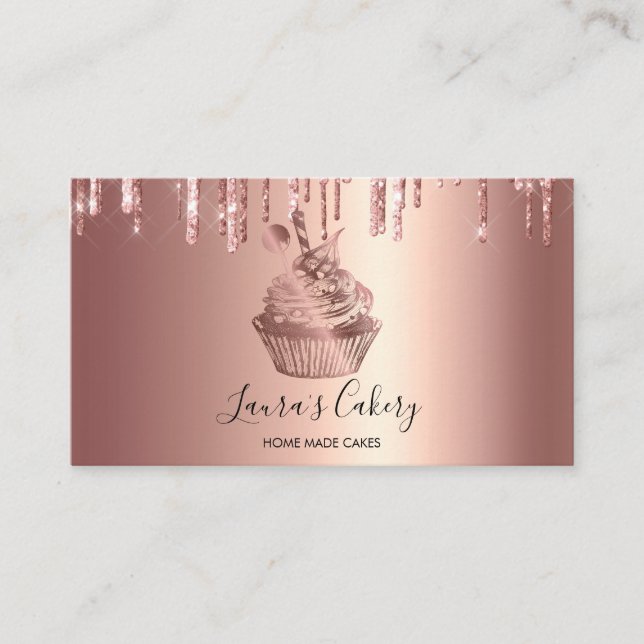 Cakes & Sweets Cupcake Home Bakery Dripping Gold B Business Card (Front)