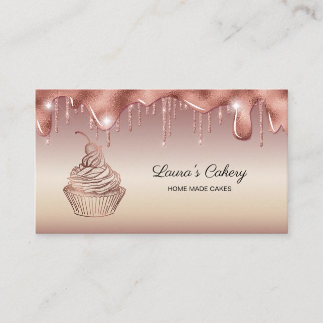 Cakes & Sweets Cupcake Home Bakery Dripping Gold Business Card (Front)