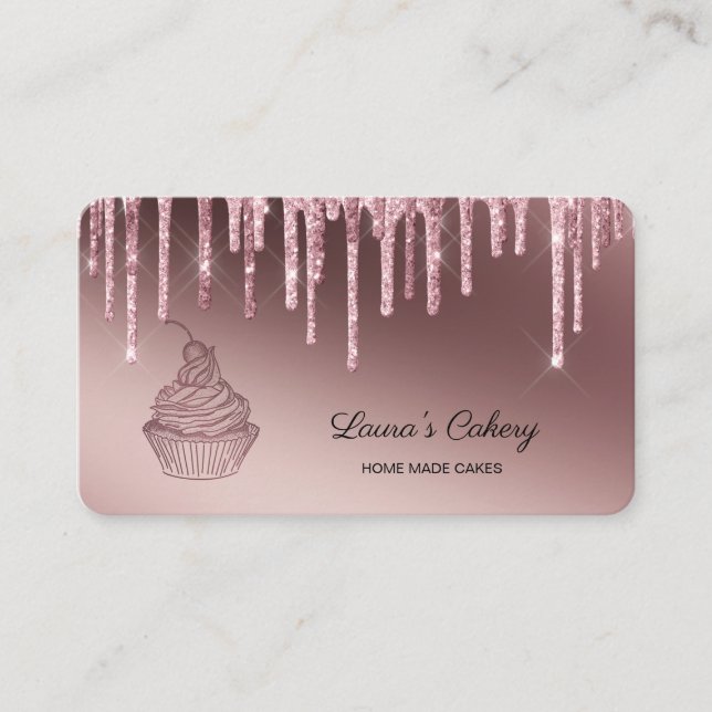 Cakes & Sweets Cupcake Home Bakery Dripping Gold Business Card (Front)