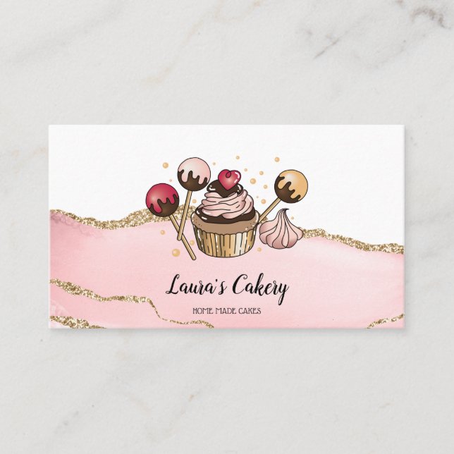 Cakes & Sweets Cupcake Home Bakery Dripping Gold Business Card (Front)