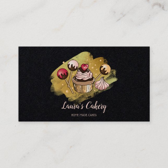 Cakes & Sweets Cupcake Home Bakery Dripping Gold Business Card (Front)