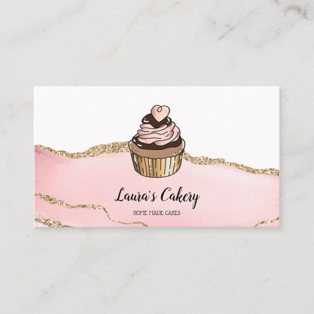Cakes & Sweets Cupcake Home Bakery Dripping Gold Business Card (Front)