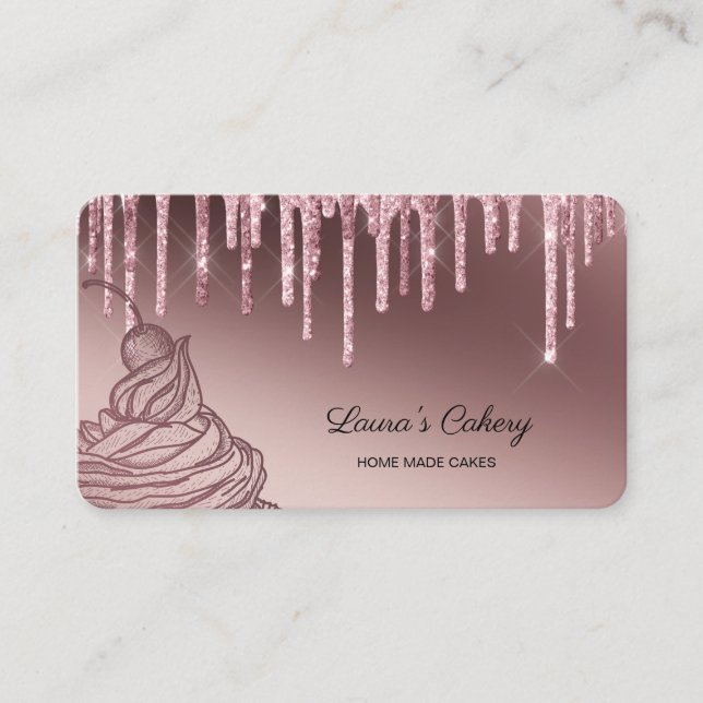 Cakes & Sweets Cupcake Home Bakery Dripping Gold Business Card (Front)