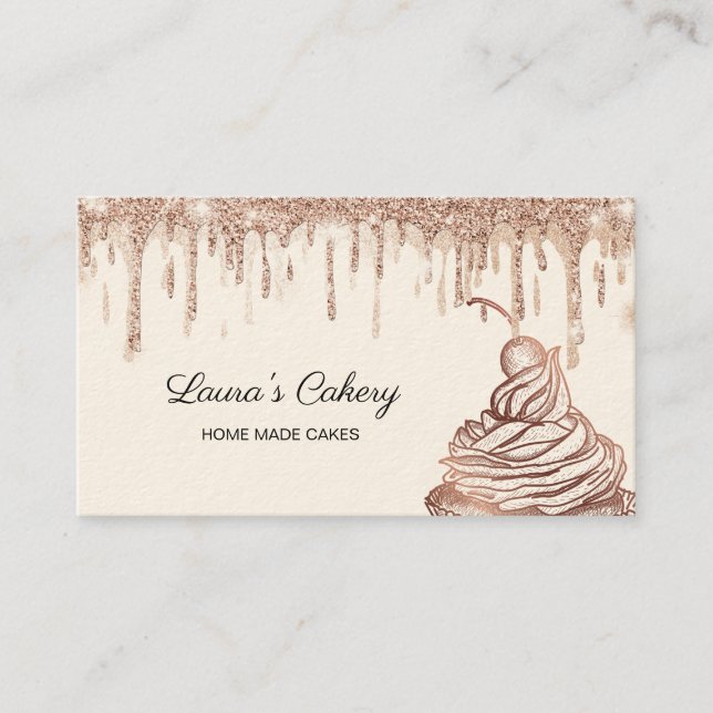 Cakes & Sweets Cupcake Home Bakery Dripping Gold Business Card (Front)