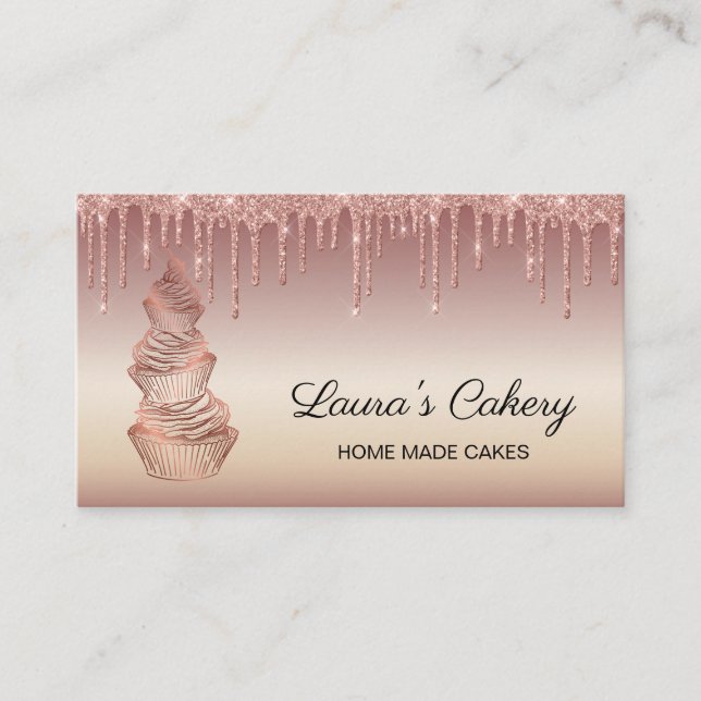 Cakes & Sweets Cupcake Home Bakery Dripping Gold Business Card (Front)