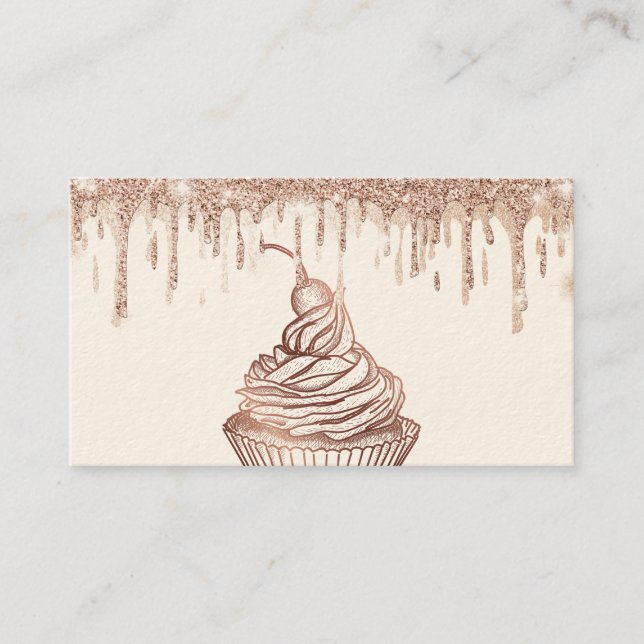 Cakes & Sweets Cupcake Home Bakery Dripping Gold Business Card (Front)