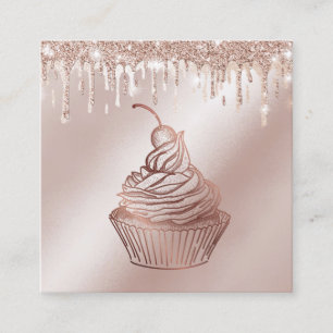 Cakes & Sweets Cupcake Home Bakery Dripping Gold Square Business Card