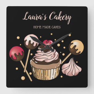 Cakes & Sweets Cupcake Home Bakery Dripping Gold Square Wall Clock