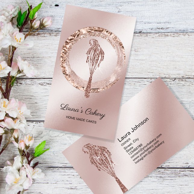 Cakes & Sweets Cupcake Home Bakery Dripping Whisk  Business Card (Creator Uploaded)