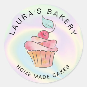 Cakes Sweets Cupcake Home Bakery Girly holographic Classic Round Sticker