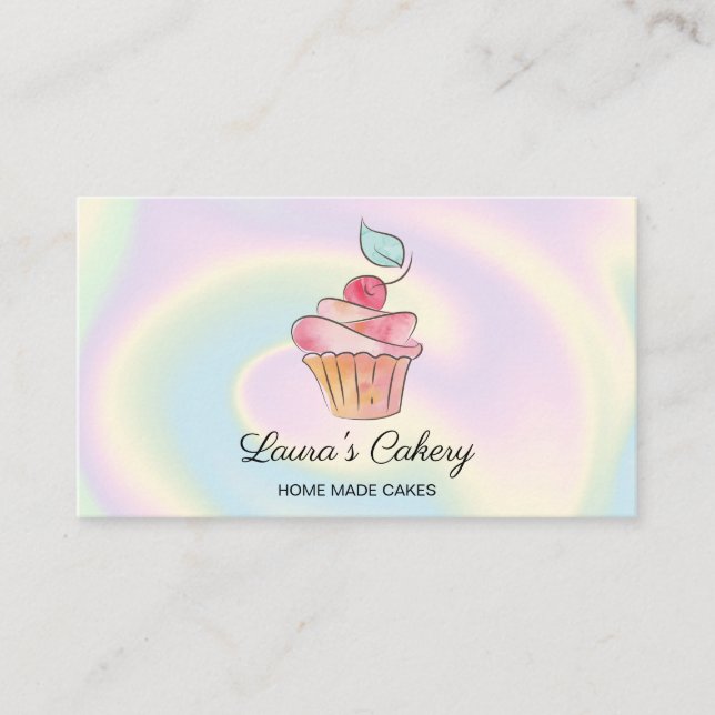 Cakes Sweets Cupcake Home Bakery Girly Watercolor Business Card (Front)