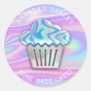 Cakes Sweets Cupcake Home Bakery Holograph Pink Classic Round Sticker