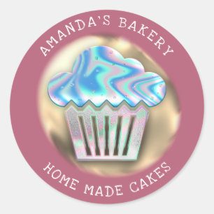 Cakes Sweets Cupcake Home Bakery Holograph Rose Classic Round Sticker