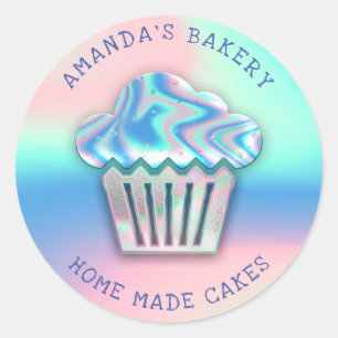 Cakes Sweets Cupcake Home Bakery Holograph Unique Classic Round Sticker