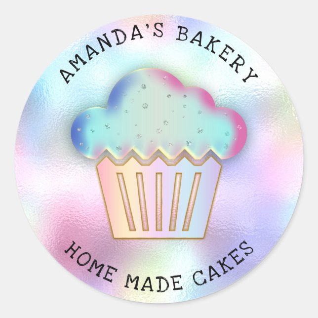 Cakes Sweets Cupcake Home Bakery Holographic  Classic Round Sticker (Front)