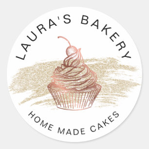 Cakes & Sweets Cupcake Home Bakery Rose Gold Classic Round Sticker