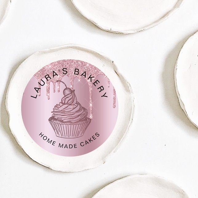 Cakes & Sweets Cupcake Home Bakery Rose gold drips Classic Round Sticker (Creator Uploaded)