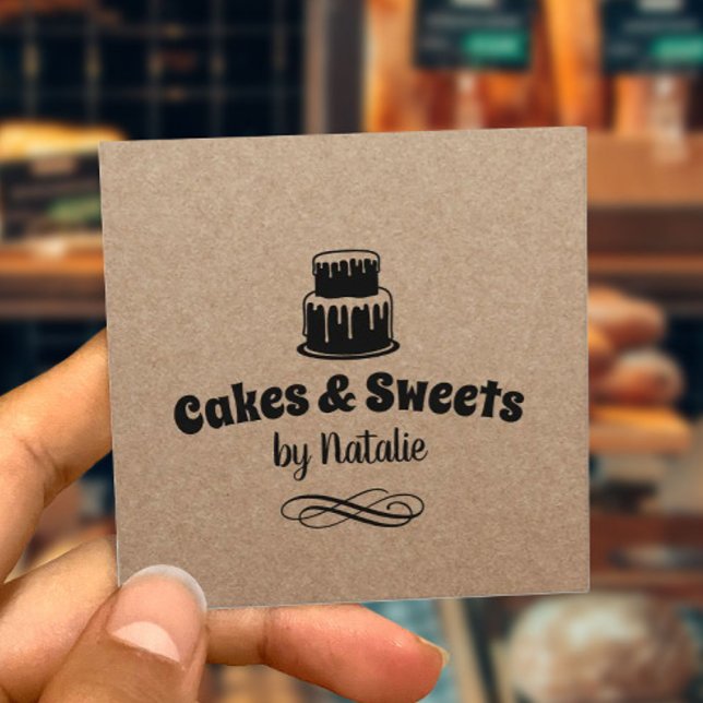 Cakes & Sweets Cupcake Home Bakery Rustic Kraft Square Business Card (Creator Uploaded)