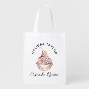 Cakes & Sweets Cupcake Home Bakery Rustic Vintage Reusable Grocery Bag