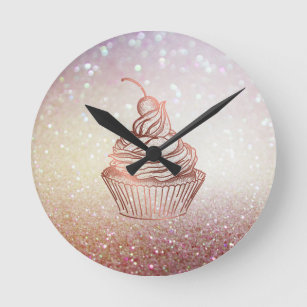 Cakes & Sweets Cupcake Home Bakery Rustic Vintage Round Clock