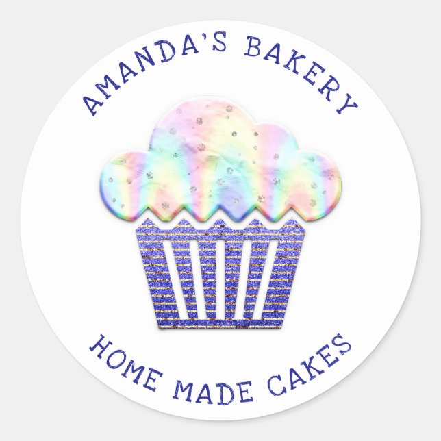Cakes Sweets Cupcake Home Vegan Bakery Glitter Blu Classic Round Sticker (Front)