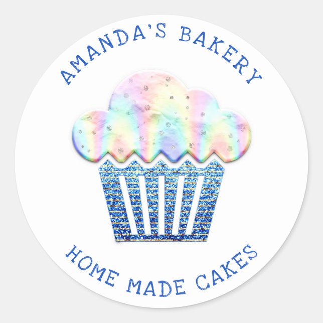 Cakes Sweets Cupcake Home Vegan Bakery Glitter  Classic Round Sticker (Front)