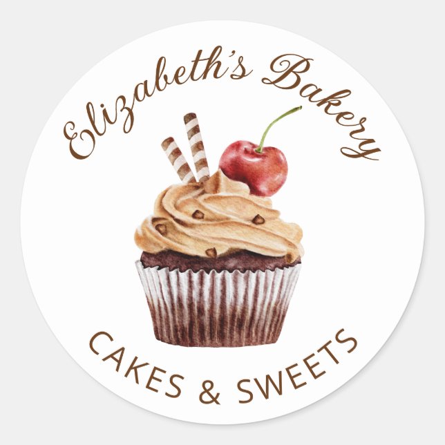 Cakes & Sweets Cupcake Pastry Chef Bakery Classic Round Sticker (Front)