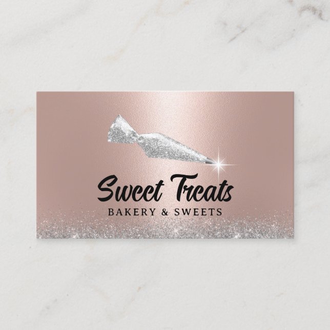 Cakes Sweets Pastry Piping Bag Logo Cupcake Bakery Business Card (Front)