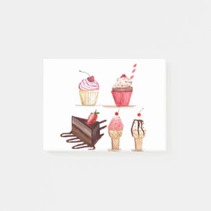 Cakes Watercolor Bakery Sweets Cupcakes Pastry Post-it Notes