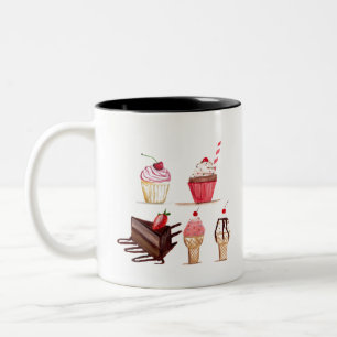 Cakes Watercolor Bakery Sweets Cupcakes Pastry Two-Tone Coffee Mug