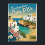 Cala d'Or Spain vintage Postcard<br><div class="desc">Discover the sun-soaked charm of Cala d'Or, Spain, with this vintage-style postcard. Featuring its golden beaches, turquoise coves, and picturesque Mediterranean architecture, this design captures the elegance and tranquillity of this coastal gem. Perfect for collectors, travelers, or as a unique gift, this postcard celebrates the timeless beauty of Cala d'Or....</div>