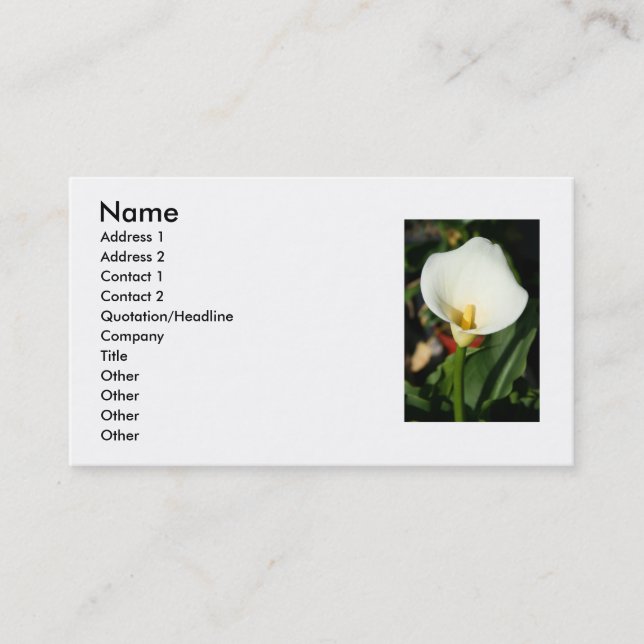 Cala Lily Flower Business Card (Front)