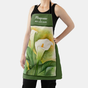 Cala Lily Green Add Name Floral Watercolor Apron